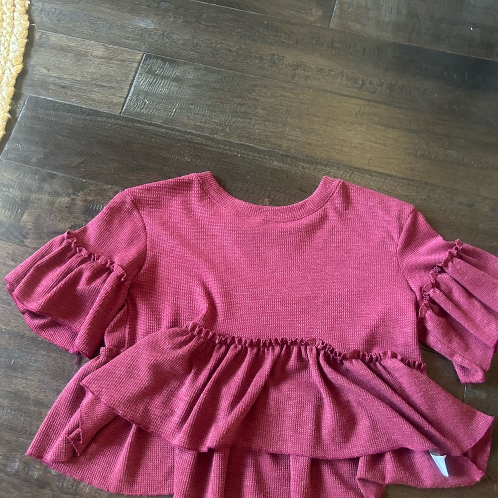Altar'd State Ruffled Burgundy Blouse